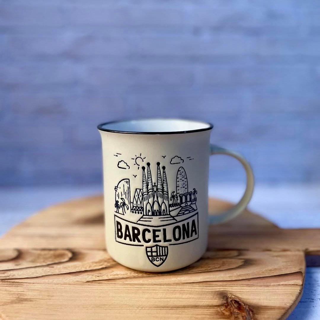 Barcelona Skyline Enamel Coffee Mugs