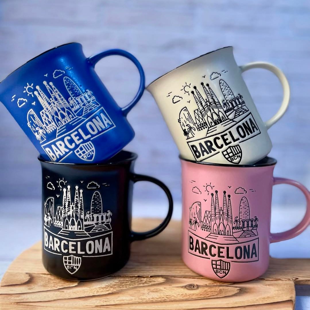 Barcelona Skyline Enamel Coffee Mugs