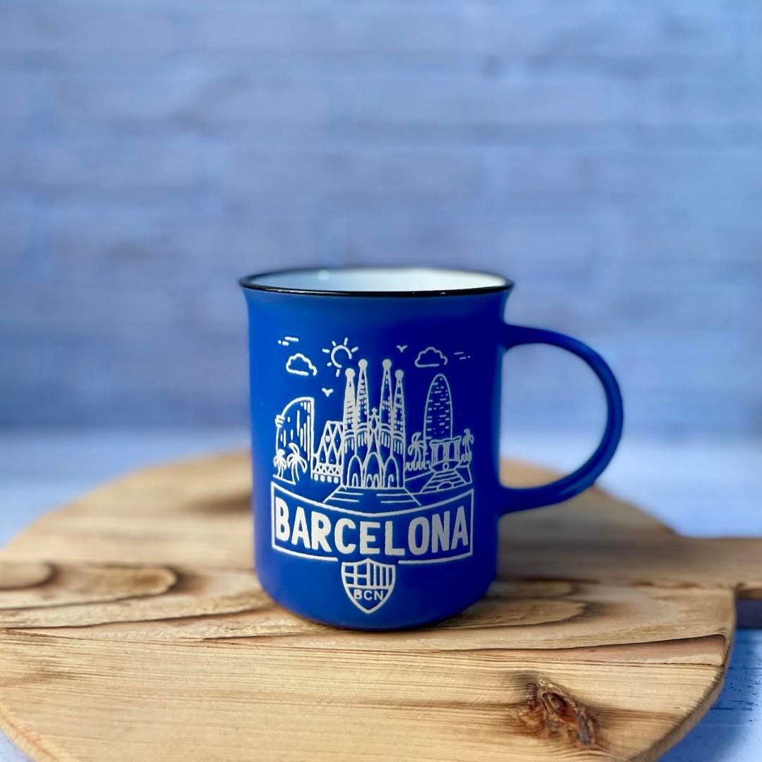 Barcelona Skyline Enamel Coffee Mugs