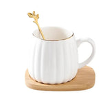 European Style Ceramic Coffee Cup With Bamboo Tray & Gold Spoon