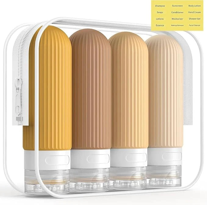 Pack of 4 Refill Travel Bottles for Toiletries – 3oz Leak-Proof With Toiletry Bag