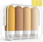 Pack of 4 Refill Travel Bottles for Toiletries – 3oz Leak-Proof With Toiletry Bag