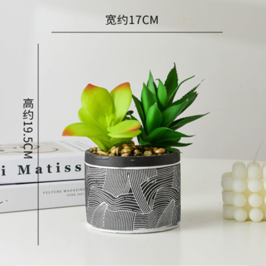Abstract Black & White Patterned Ceramic Flower Pot With Plant - Home Hatch