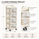 5-Tier Rolling Storage Cart with Drawers | Multipurpose Organizer on Wheels for Home, Office & Beauty Storage