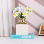 Rectangular White and Gold Textured Vase