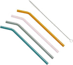 6pcs Multicolor Glass Drinking Straws with Cleaning Brush