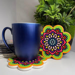 Clover Design Coloured Pattern Drink Coasters With Thin Cork Bottom | Set of 2