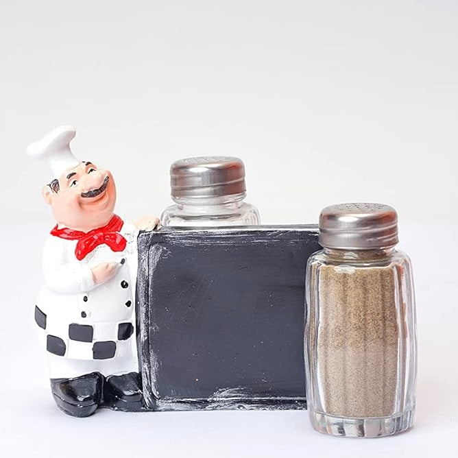 Salt and Pepper Shakers Set and Black Board with Chef Décor Display - Home Hatch