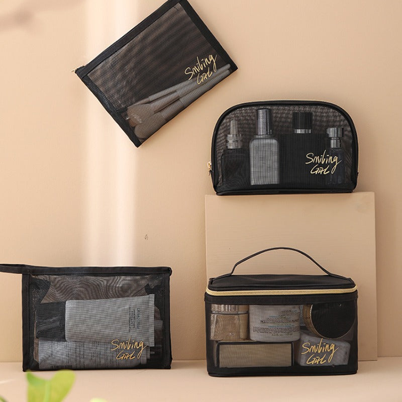 5 Pack Mesh Makeup Bag Combo – Transparent Travel Cosmetic & Toiletry Organizers