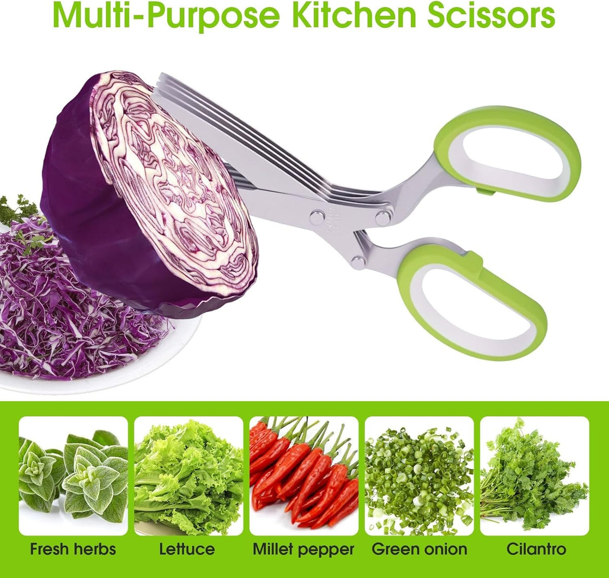 5 Layers Kitchen Scissor – Multi-Blade Herb & Vegetable Cutting Shears with Cleaning Comb | Stainless Steel Kitchen Herb Cutter