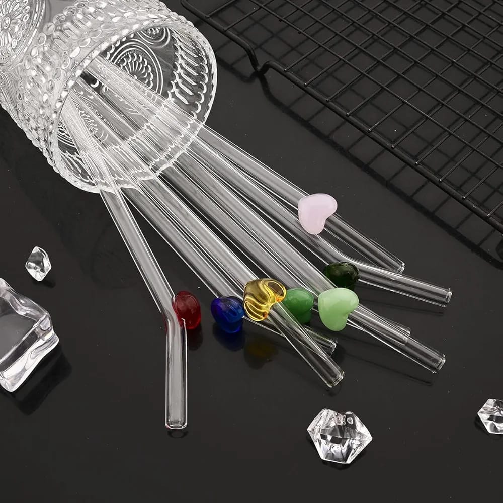 Heart Shape Glass Drinking Straws Set 5pcs Pakistan – Colorful Reusable Glass Straws with Cleaning Brush for Smoothies & Iced Coffee