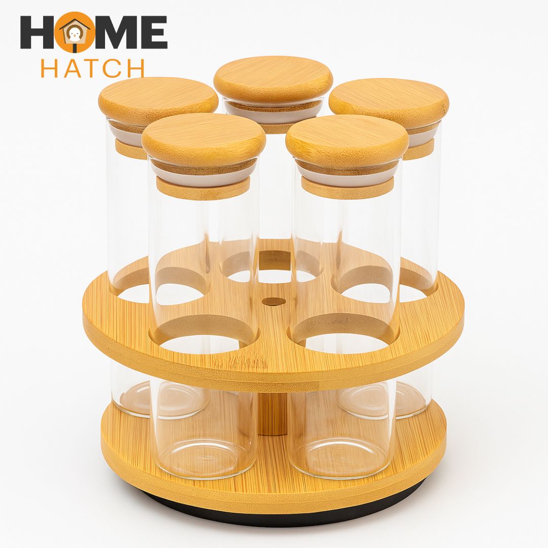 6-Piece Bamboo Rotating Spice Rack with Glass Tubes