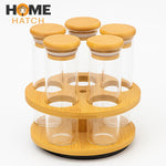 6-Piece Bamboo Rotating Spice Rack with Glass Tubes