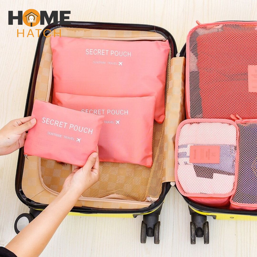 6-Piece Travel Organizer Storage Bags Set – Luggage Packing Cubes & Pouches