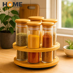 6-Piece Bamboo Rotating Spice Rack with Glass Tubes