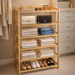6-tier premium bamboo shoe rack multi-purpose wooden storage organizer Home Hatch Pakistan