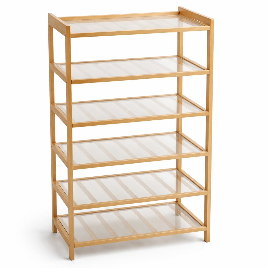 6-tier premium bamboo shoe rack multi-purpose wooden storage organizer Home Hatch Pakistan