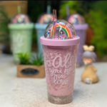 Kids Rainbow Lid Glass With Coloured Straw | Drinking Bottle