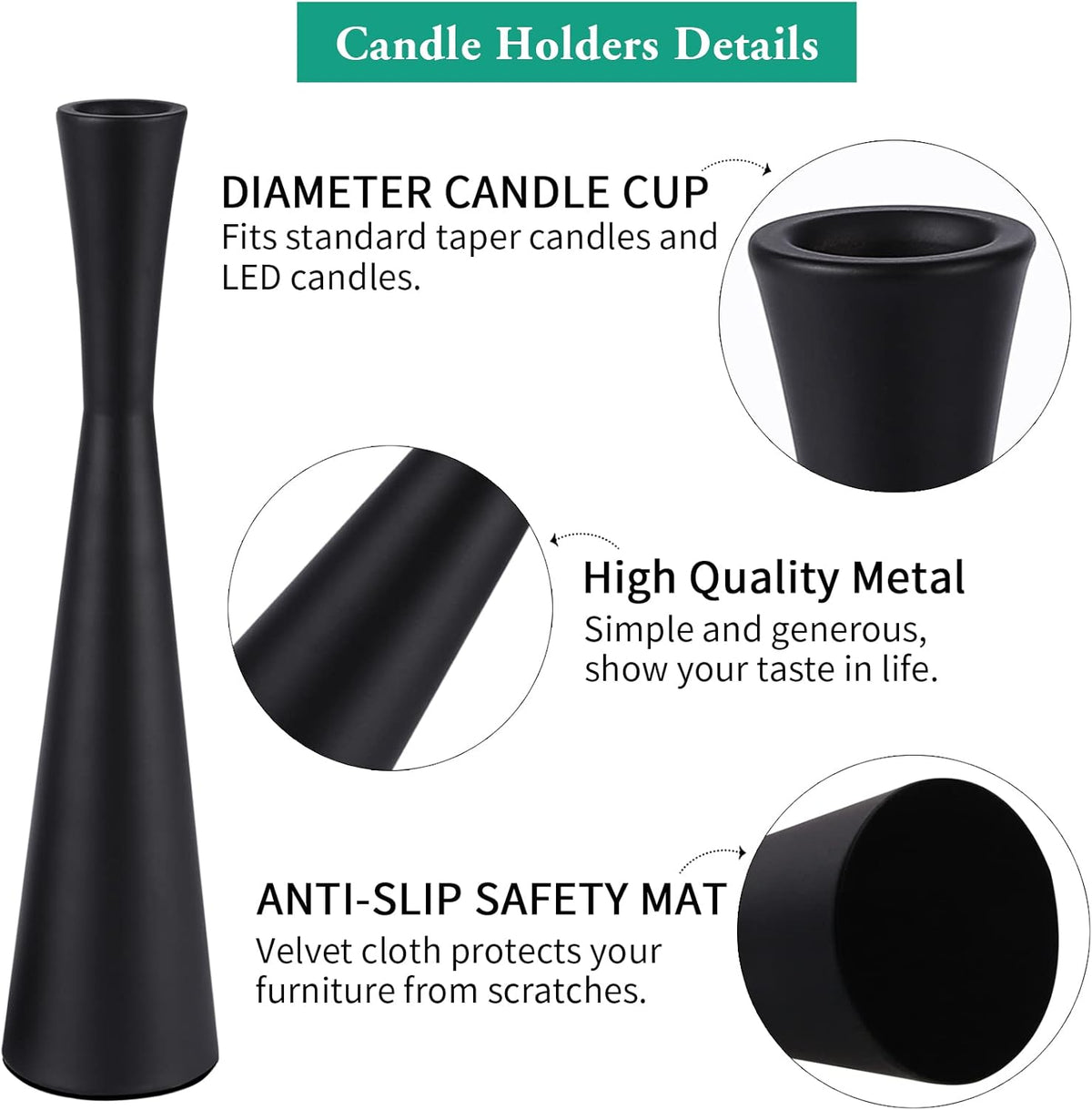 Black Taper Candle Stick Holders Set of 3