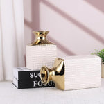 Rectangular White and Gold Textured Vase