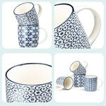 Coffee Mugs with Blue And White Geometric Patterns