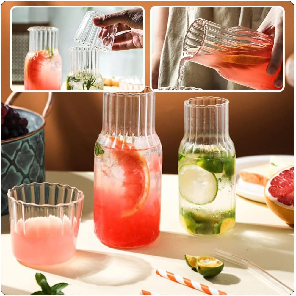 Ribbed glass bedside water carafe and tumbler set 600ml by Home Hatch – elegant nightstand carafe with cup lid