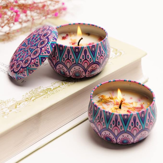 Pair of Scented Candle Tin Jars With Dried Flower