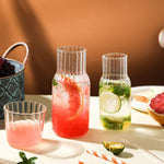 Ribbed glass bedside water carafe and tumbler set 600ml by Home Hatch – elegant nightstand carafe with cup lid