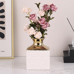 Rectangular White and Gold Textured Vase