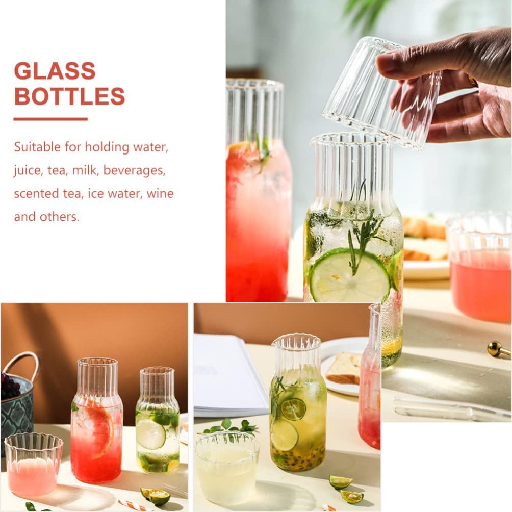 Ribbed glass bedside water carafe and tumbler set 600ml by Home Hatch – elegant nightstand carafe with cup lid