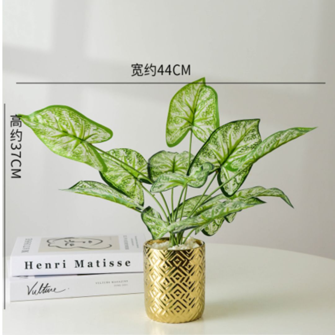 Rhombus Golden Ceramic Flower Pot With Plant - Home Hatch