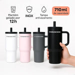 710ml Stainless Steel Insulated Travel Tumbler with Handle & Straw Lid |Hot & Cold Drink