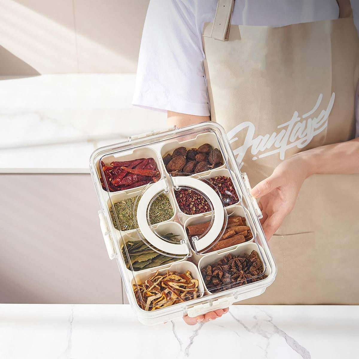 Snackle Box Snack Container with 8 Divided Compartments – Portable Picnic Snack Organizer with Handle (BPA-Free)