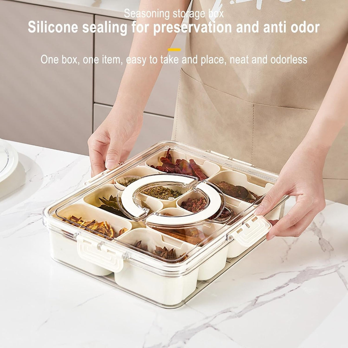 Snackle Box Snack Container with 8 Divided Compartments – Portable Picnic Snack Organizer with Handle (BPA-Free)