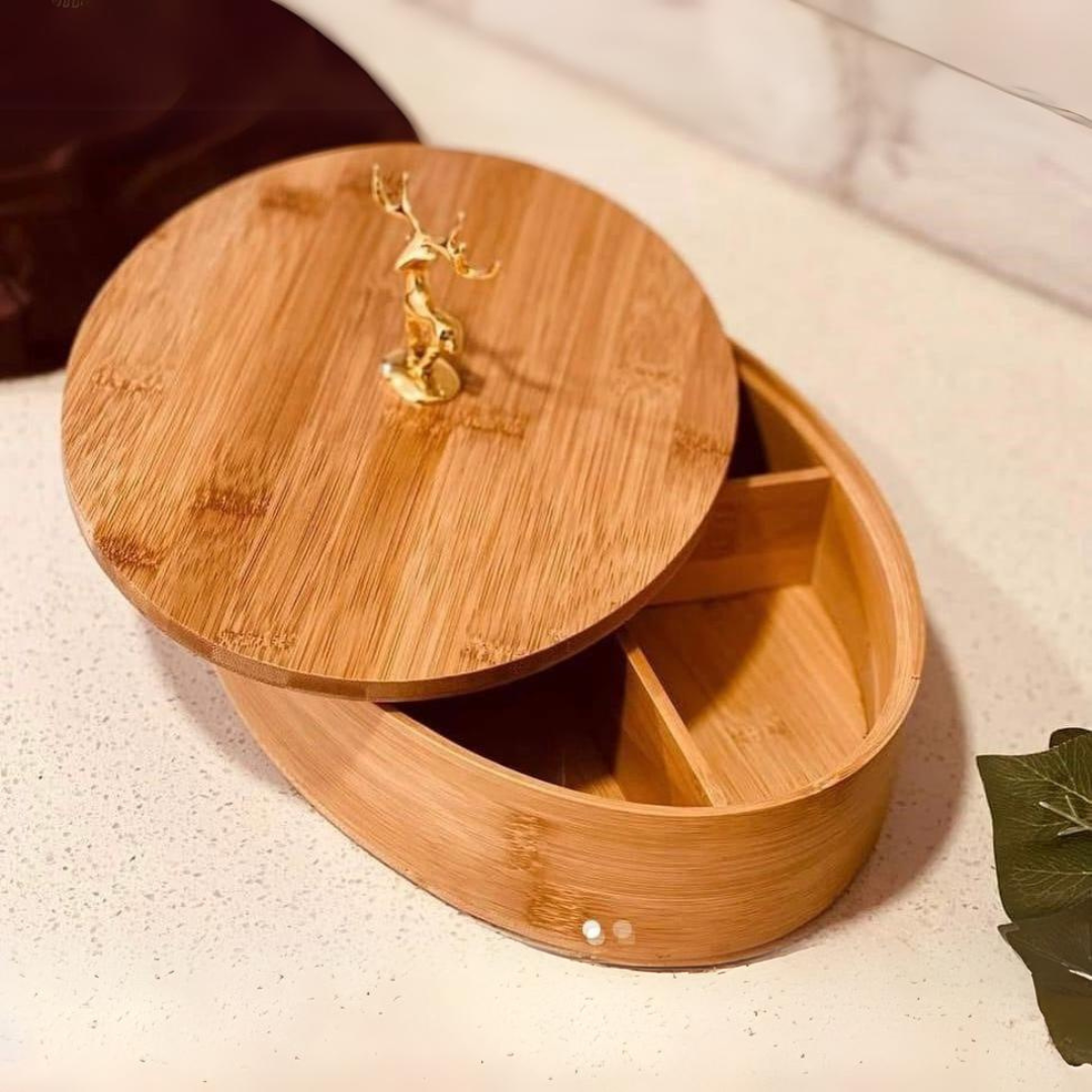 Reindeer Dry Fruit Bamboo Serving Dish With Lid