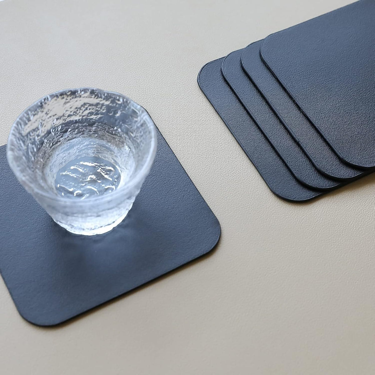 Grained Faux Leather Tea Coasters | Set of 6