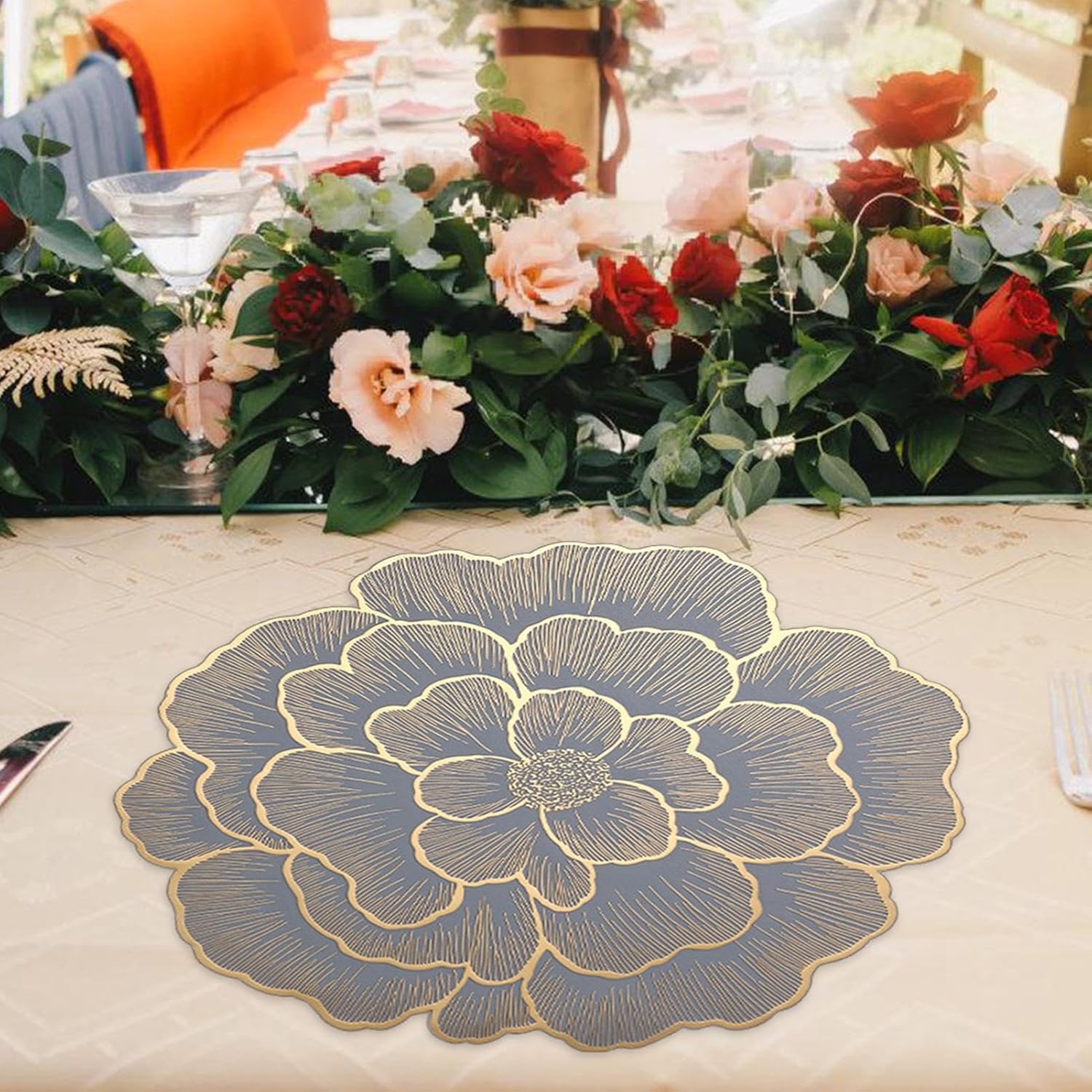 Fancy Table Mat Background Flower Embellished Luxury Table Mats