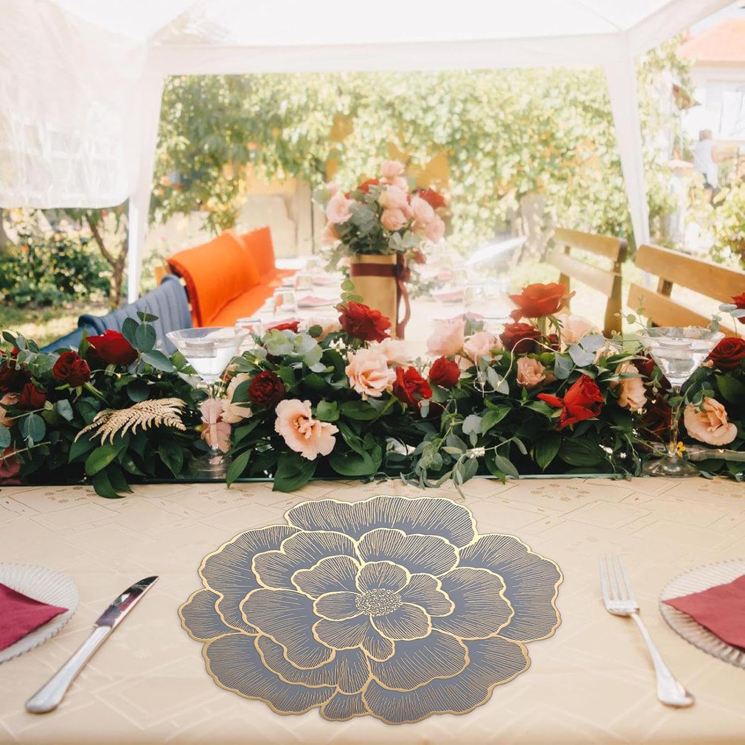 Fancy Table Mat Background Flower Embellished Luxury Table Mats