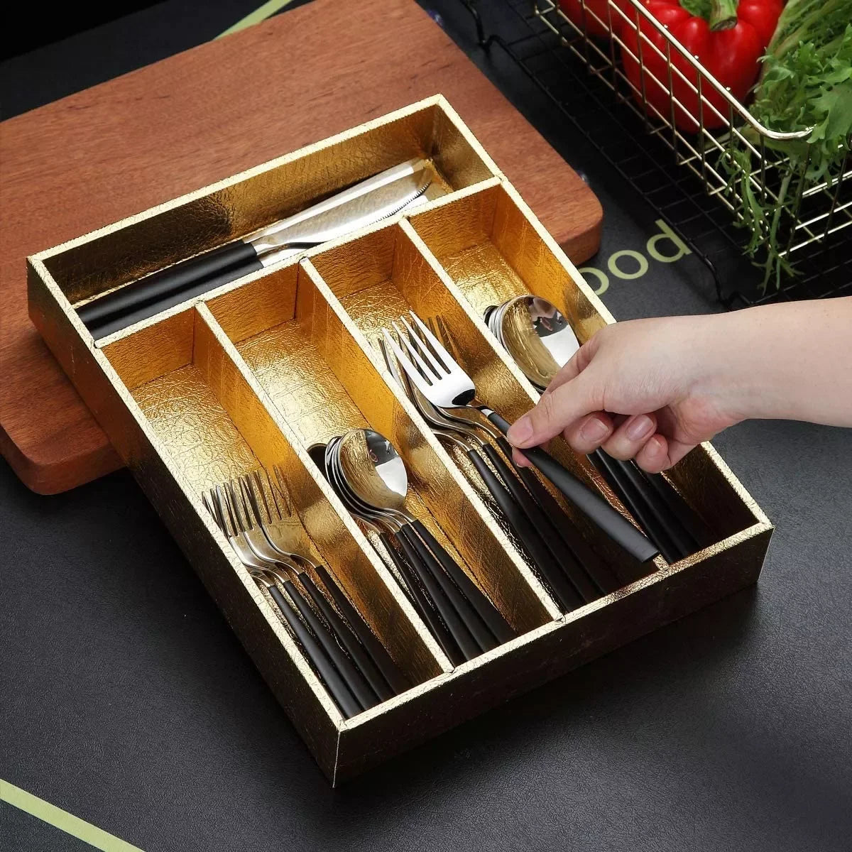 Leatherette Crocodile Pattern Cutlery Tray