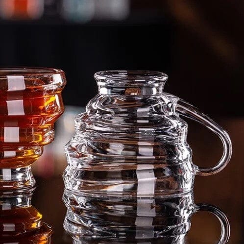 Spiral Pattern Solid Glass Handle Green Tea Cup | Coffee Mug Set of 6-210ml