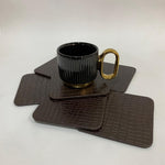 6-Pcs Crocodile Pattern Faux Leather Tea Coasters