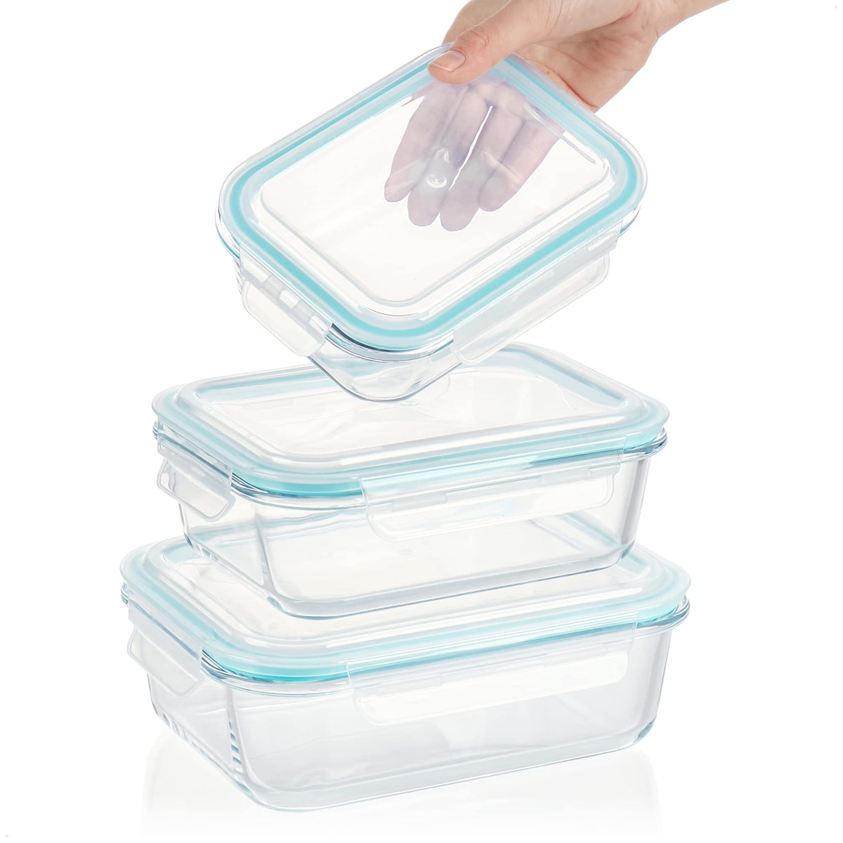 Airtight Glass Food Storage Lock n Lid Container Set – 3 Pcs