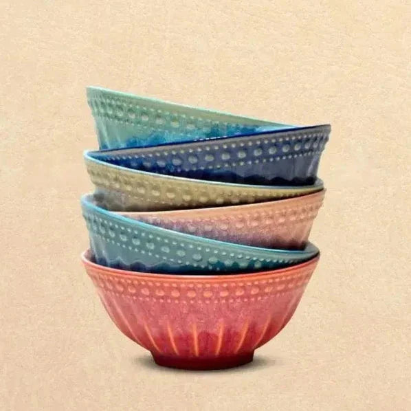 Multicolour All Purpose Porcelain Bowls | Turkish Style Serving Bowls - SET OF 06