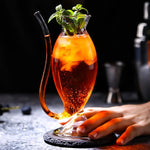 Artistic Curved Glass with Built-In Straw – Unique Cocktail & Mocktail Drinkware
