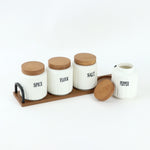 Ceramic Coffee, Sugar, Flour & Tea Canister Set with Wooden Tray