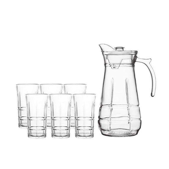 Delisoga Textured Glass Water Set | Premium Serving Drinking Set 7-Pcs