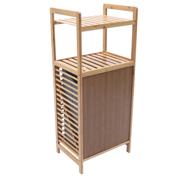 Bamboo Laundry Basket with 2-Tier Bamboo Shelf and Fabric Liner – Home Hatch