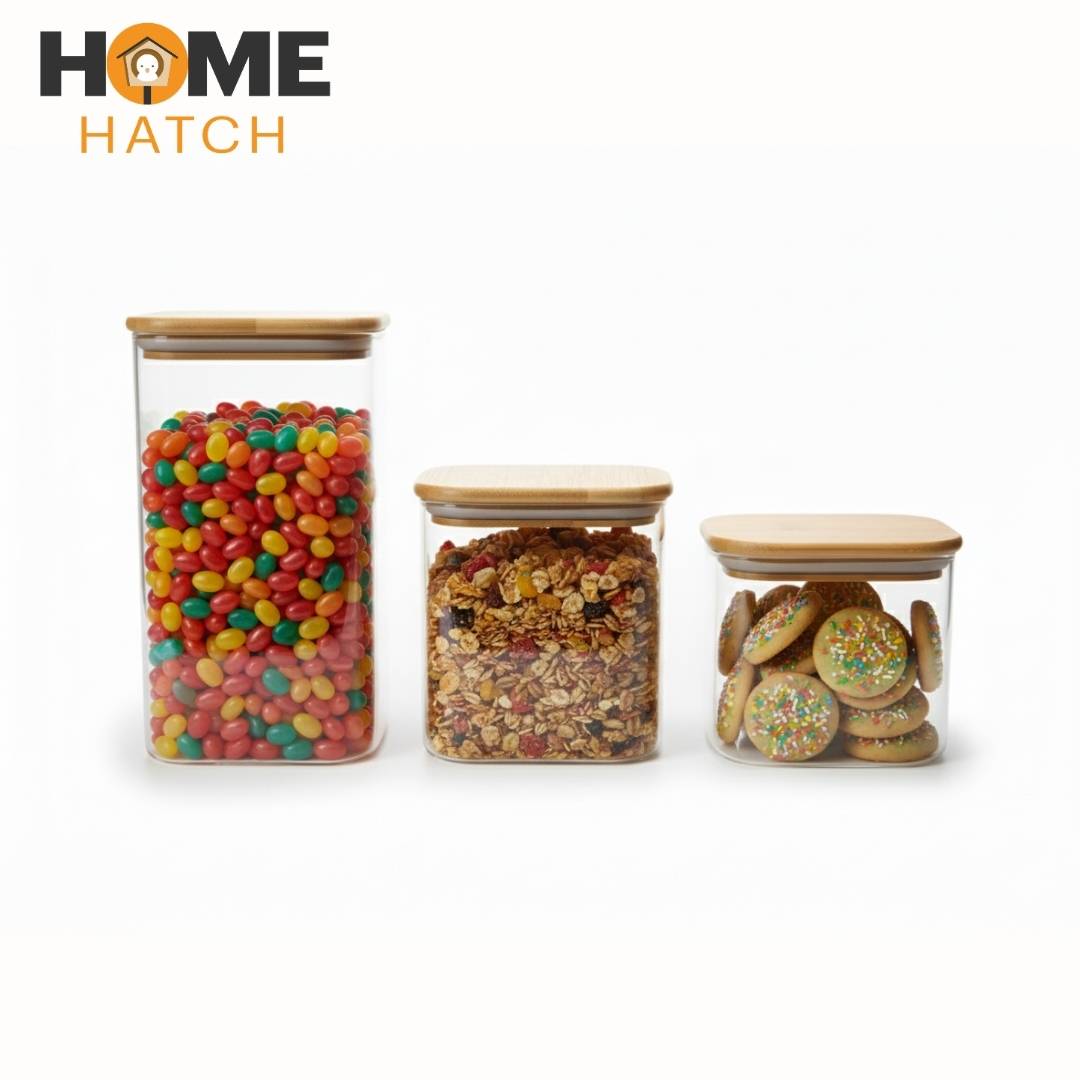 Rectangular Glass Storage Jar with Bamboo Lid