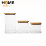 Rectangular Glass Storage Jar with Bamboo Lid