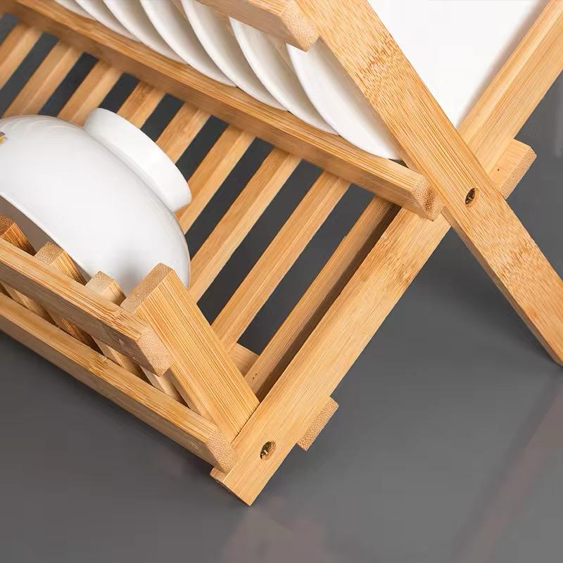 Bamboo Wood Foldable Dish Drying Rack Holder